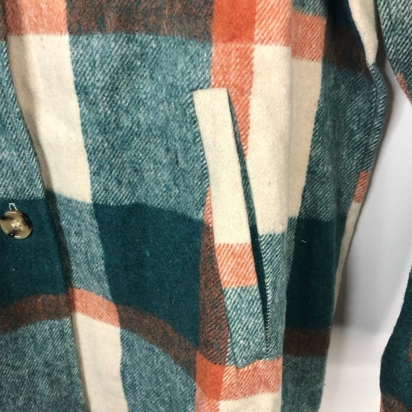 Shacket jade green and coral plaid long sleeve button down XS - Picture 3 of 13